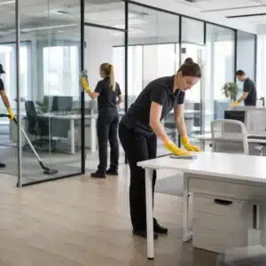 Nowoczesne biuro open-space utrzymane w czystości przez firmę sprzątającą