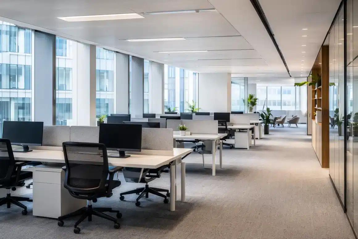 Czyste biuro open space jako efekt sprzątania po sobie w pracy